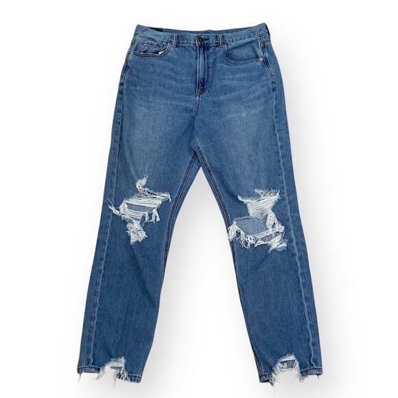 AE American Eagle Mom Jeans High Waist Straight Distressed Chewed Hems Womens 10 - Picture 1 of 10
